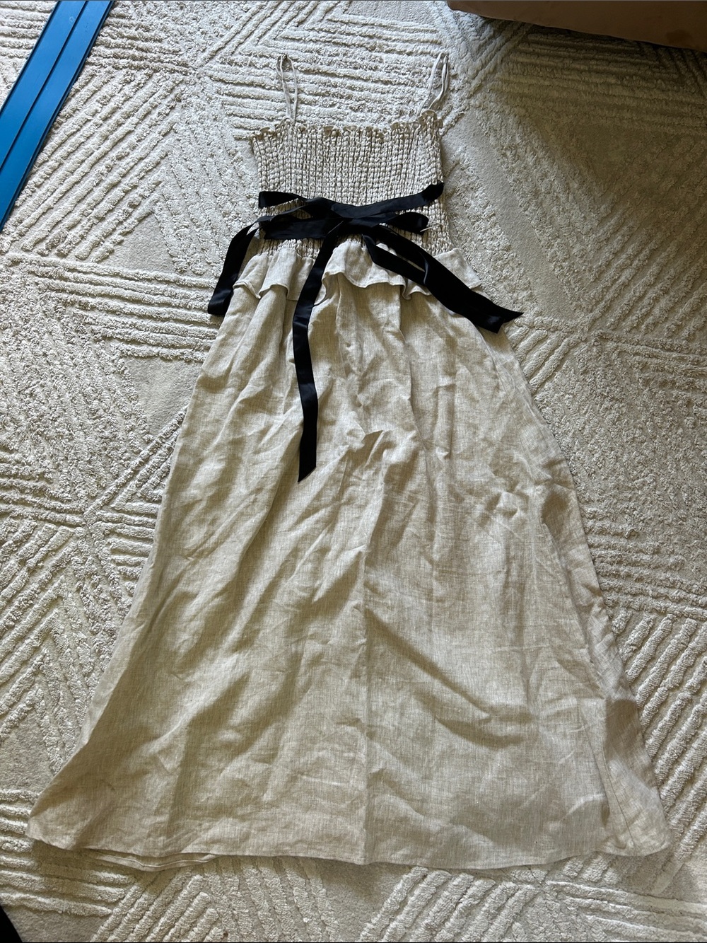 Reformation Beige Linen Maxi Skirt with Black Waist Tie